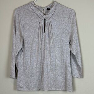 Karl Lagerfeld Paris Gold Shimmer Pleated Front/Keyhole Knit 3/4 Sleeve Pullover